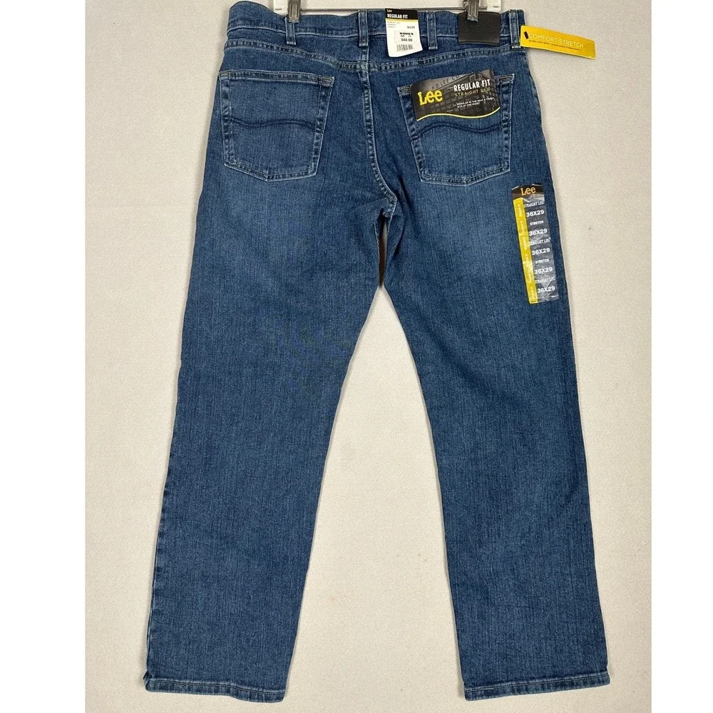 NEW Lee Jeans Mens 36X29 Patriot Blue Regular Fit Straight Leg Stretch Denim
